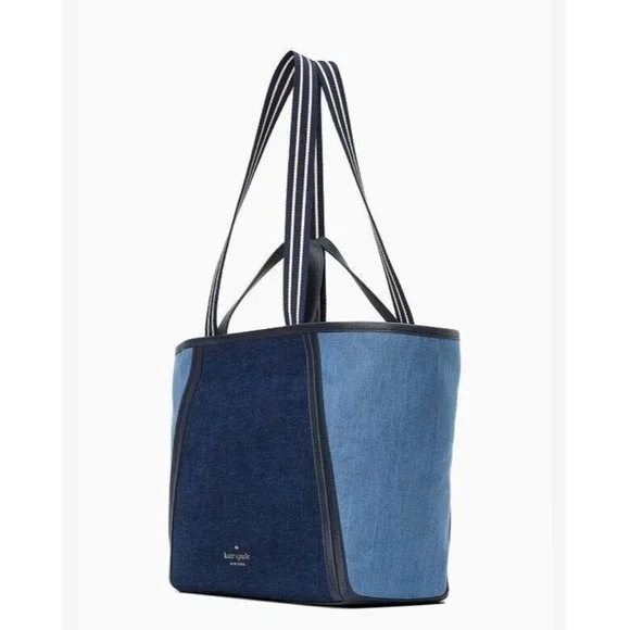 Kate Spade Large Tote Denim Leather Blue Bag NWT New - Picture 3 of 8